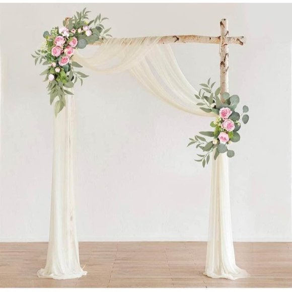 2 Piece | Pink Peony & Rose Blush Arch Flowers Swags Willow Eucalyptus Wedding - Picture 1 of 6